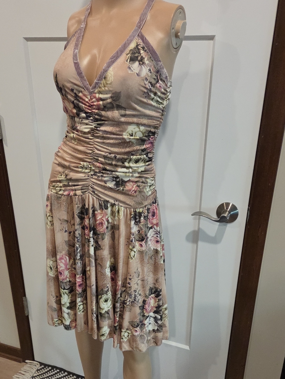 Heart Moon Star Floral Ruched Blush and Mauve Dress